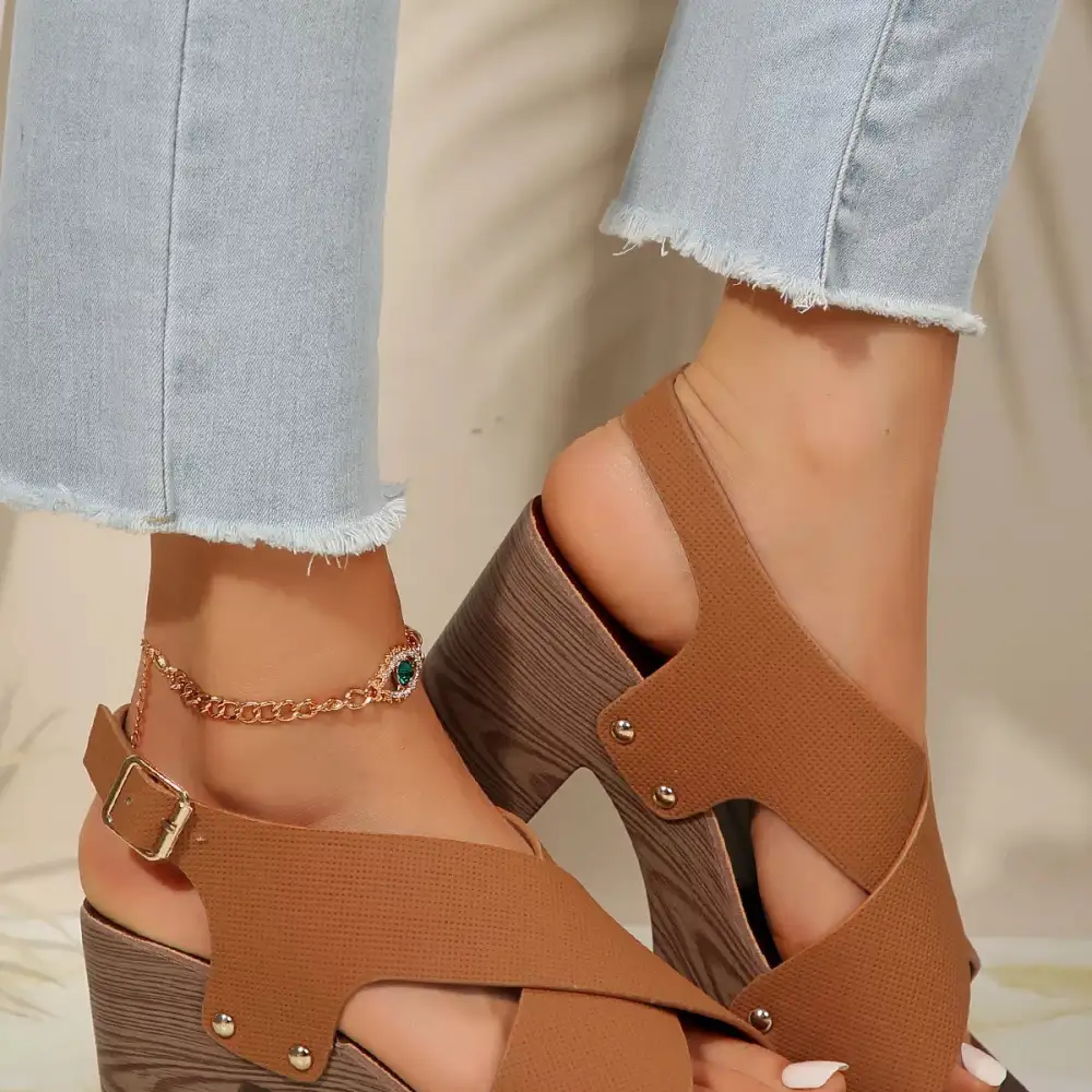 Crisscross Block Heel Sandals