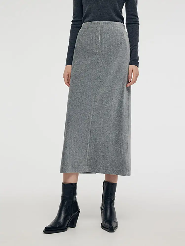 Stretch Back Slit Knitted Women Midi Skirt