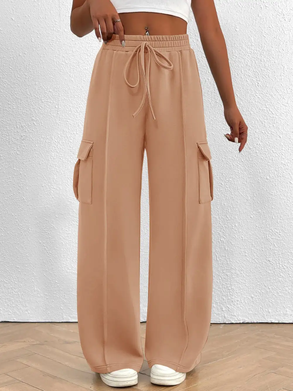 High Waist Cargo Pants With Drawstring