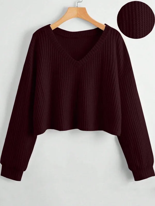 Women's Rib-knit V-Neck Long-Sleeve Blouse