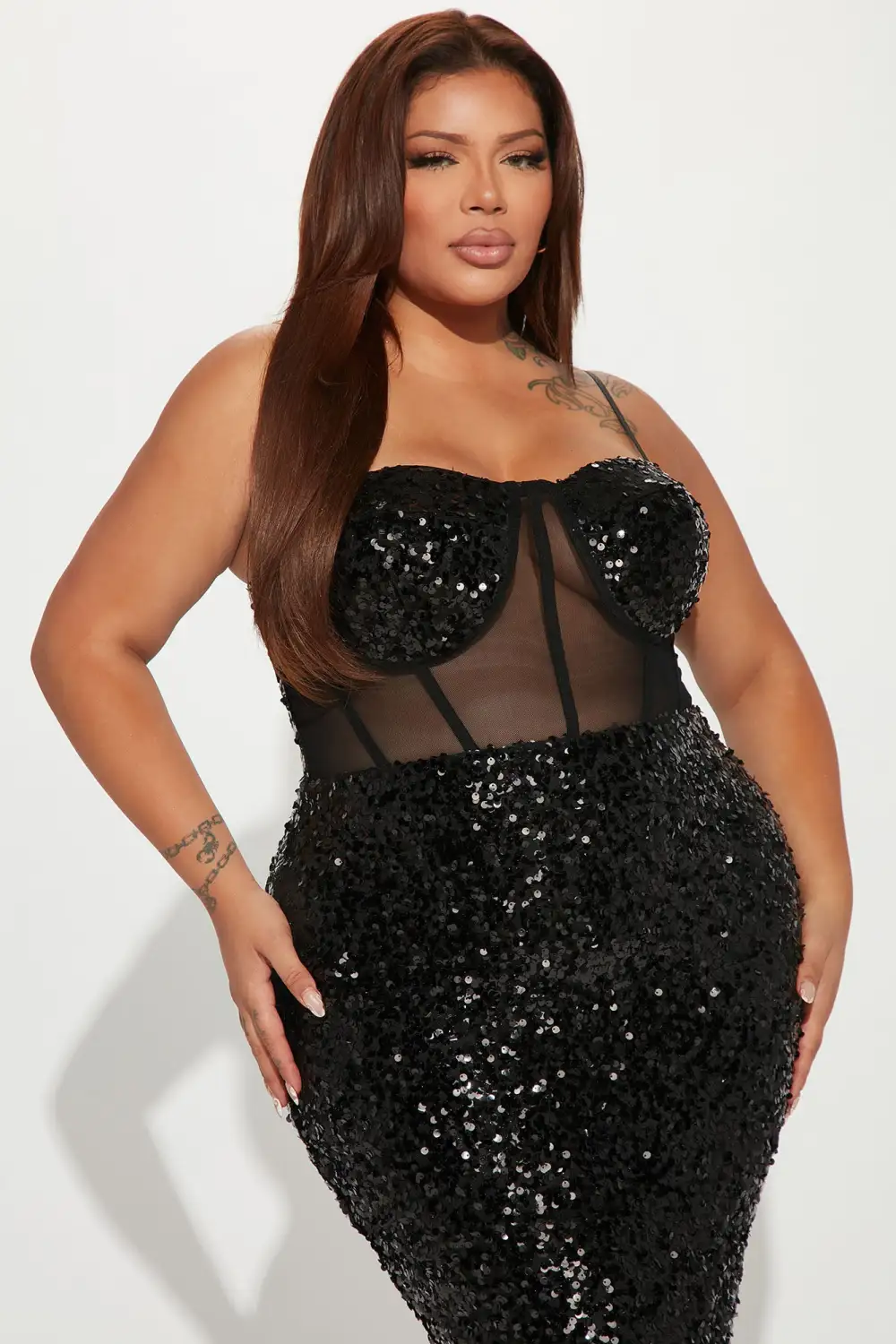 Kayla Sequin Midi Dress - Black