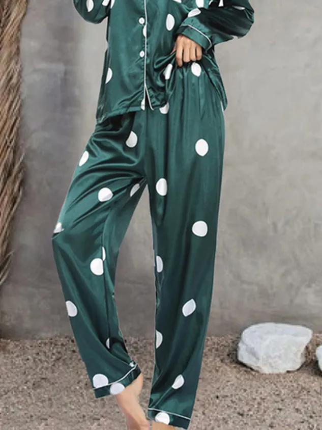 Polka Dots Simple Satin Regular Fit Pajama Set With No