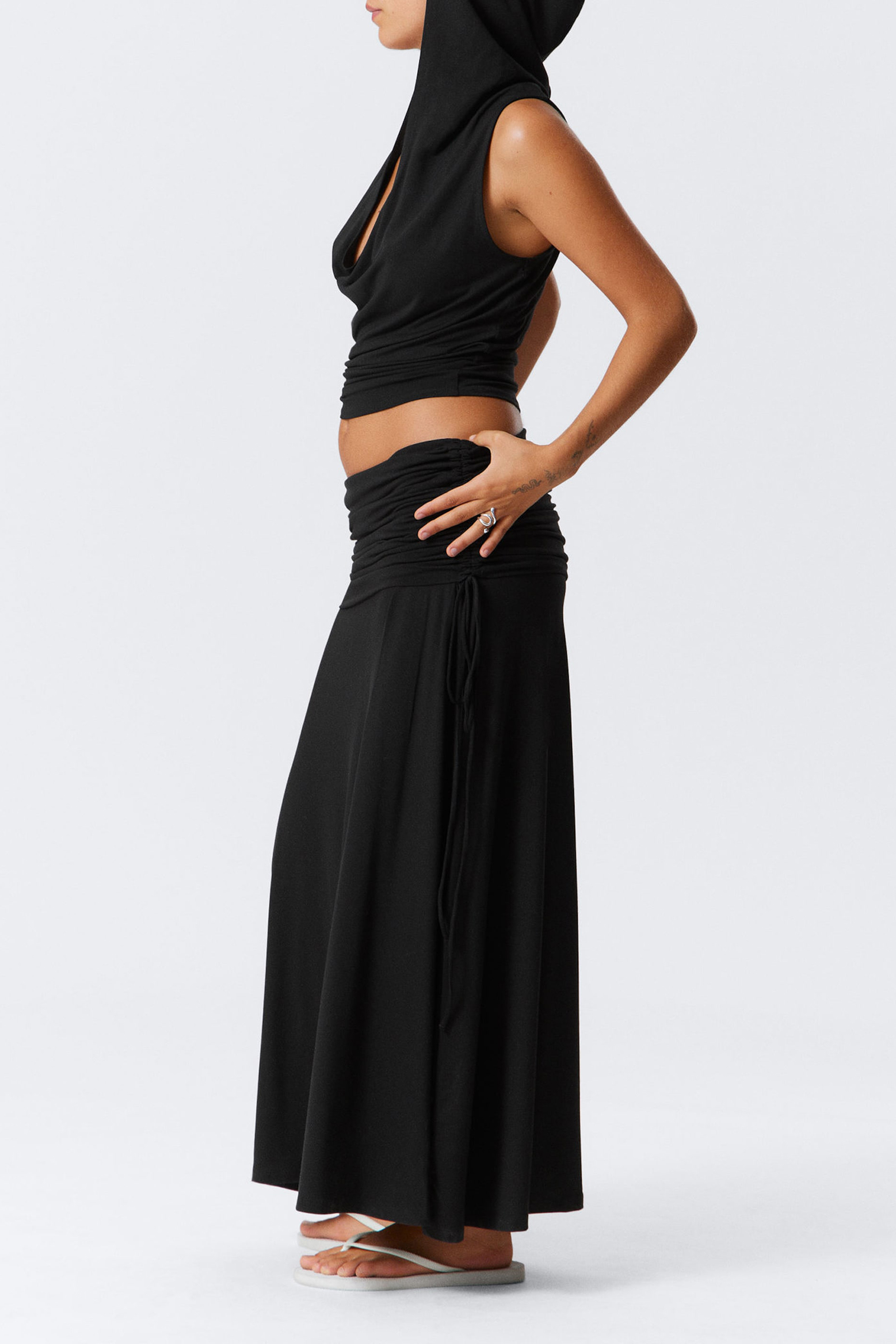Drawstring Ruched Waist Maxi Skirt