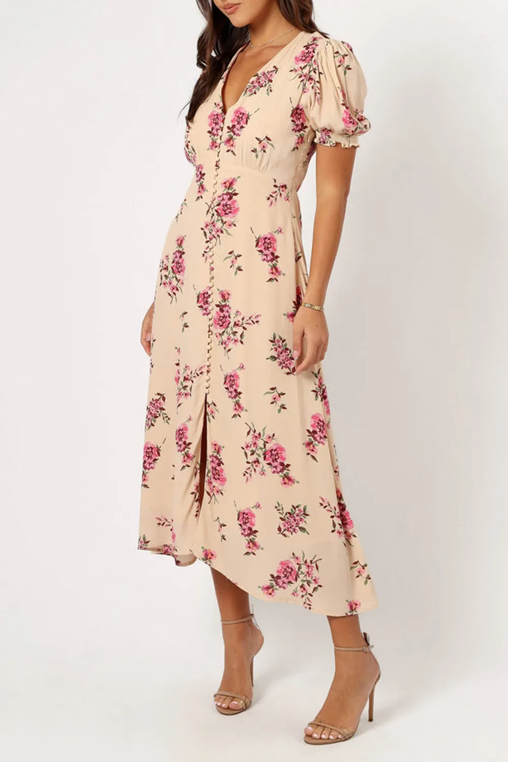 LOGEN FLORAL MIDI DRESS - VANILLA ROSE