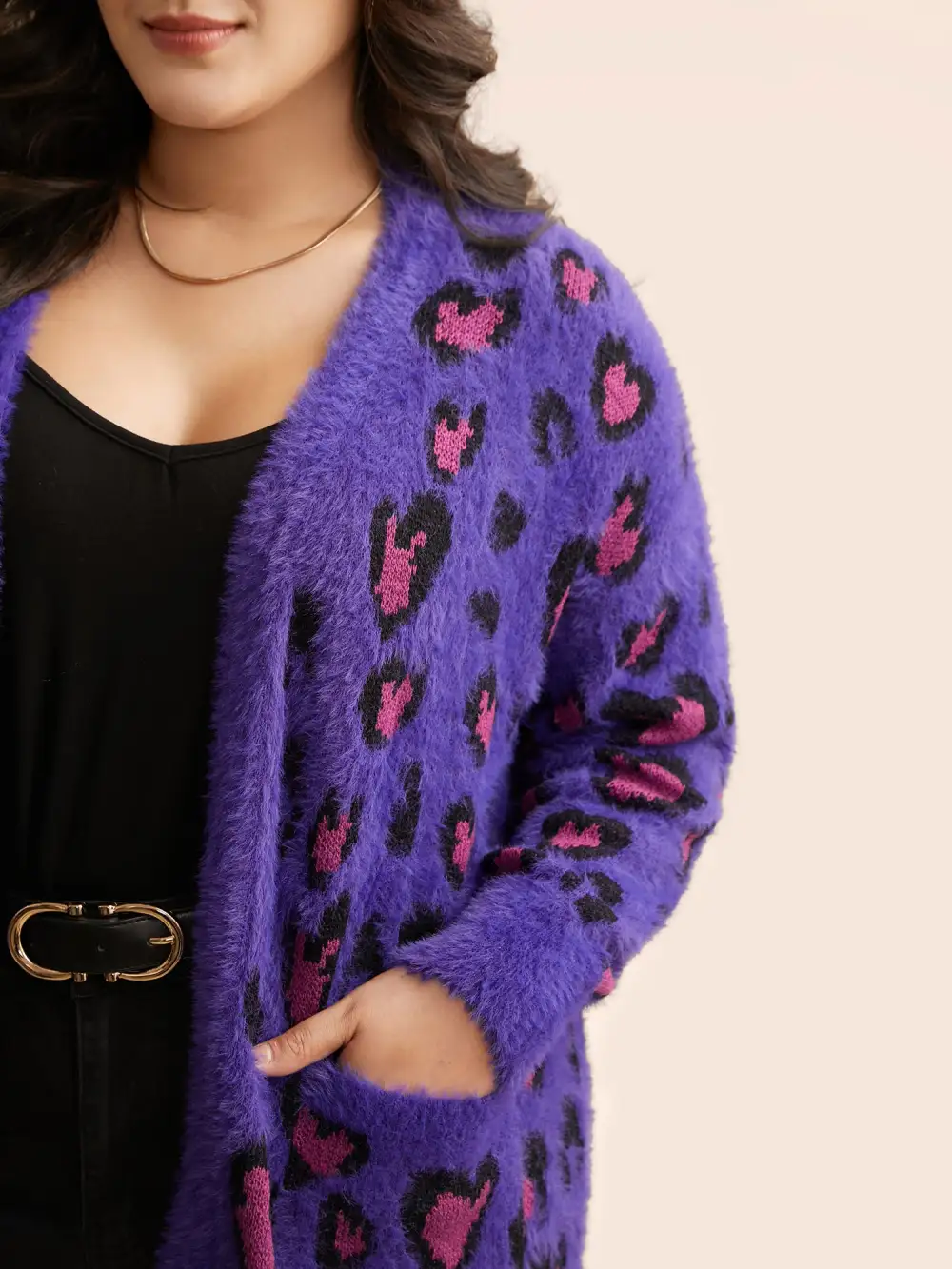 Leopard Print Fluffy Patch Pocket Cardigan