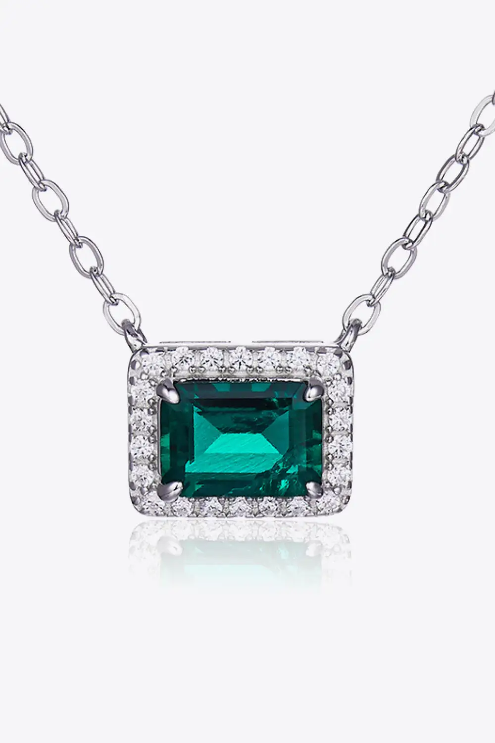 Lab Grown Emerald Rectangle Pendant Necklace