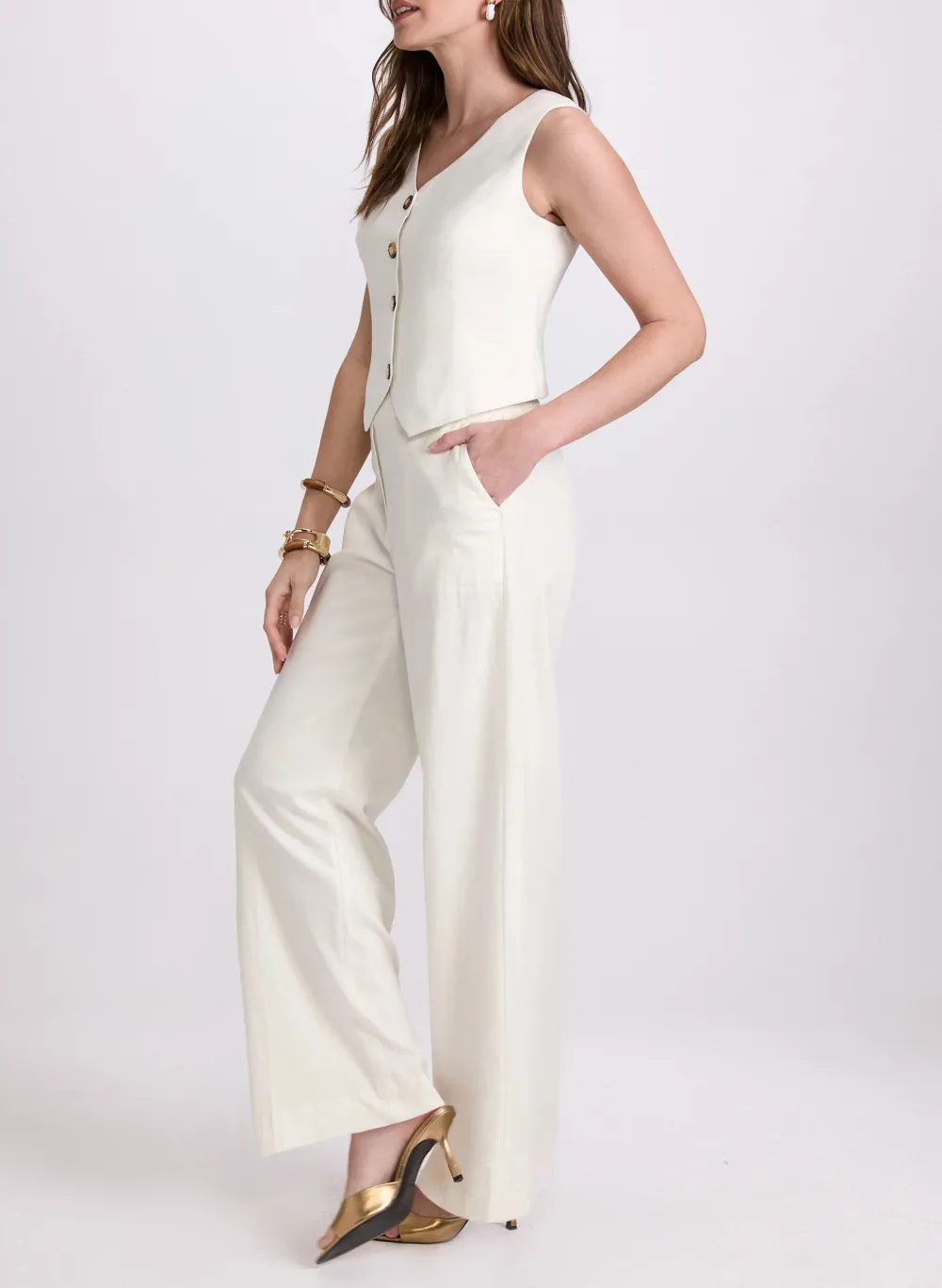 Solid Color Buttoned Pants