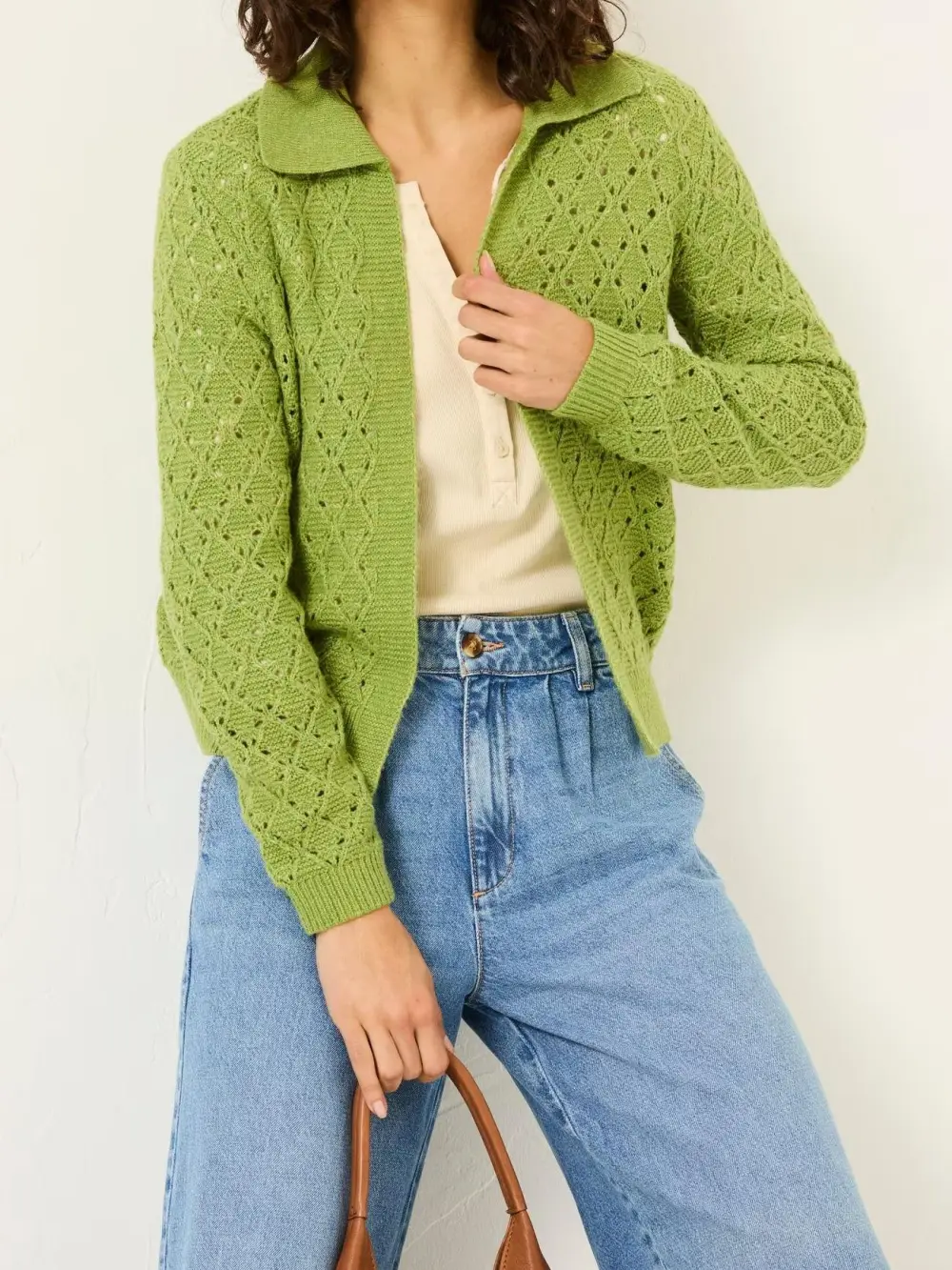 Lilah Green Pointelle Knitted Cardigan
