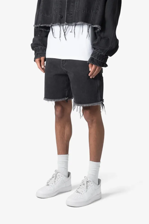 BLACK DISTRESSED DENIM SHORTS