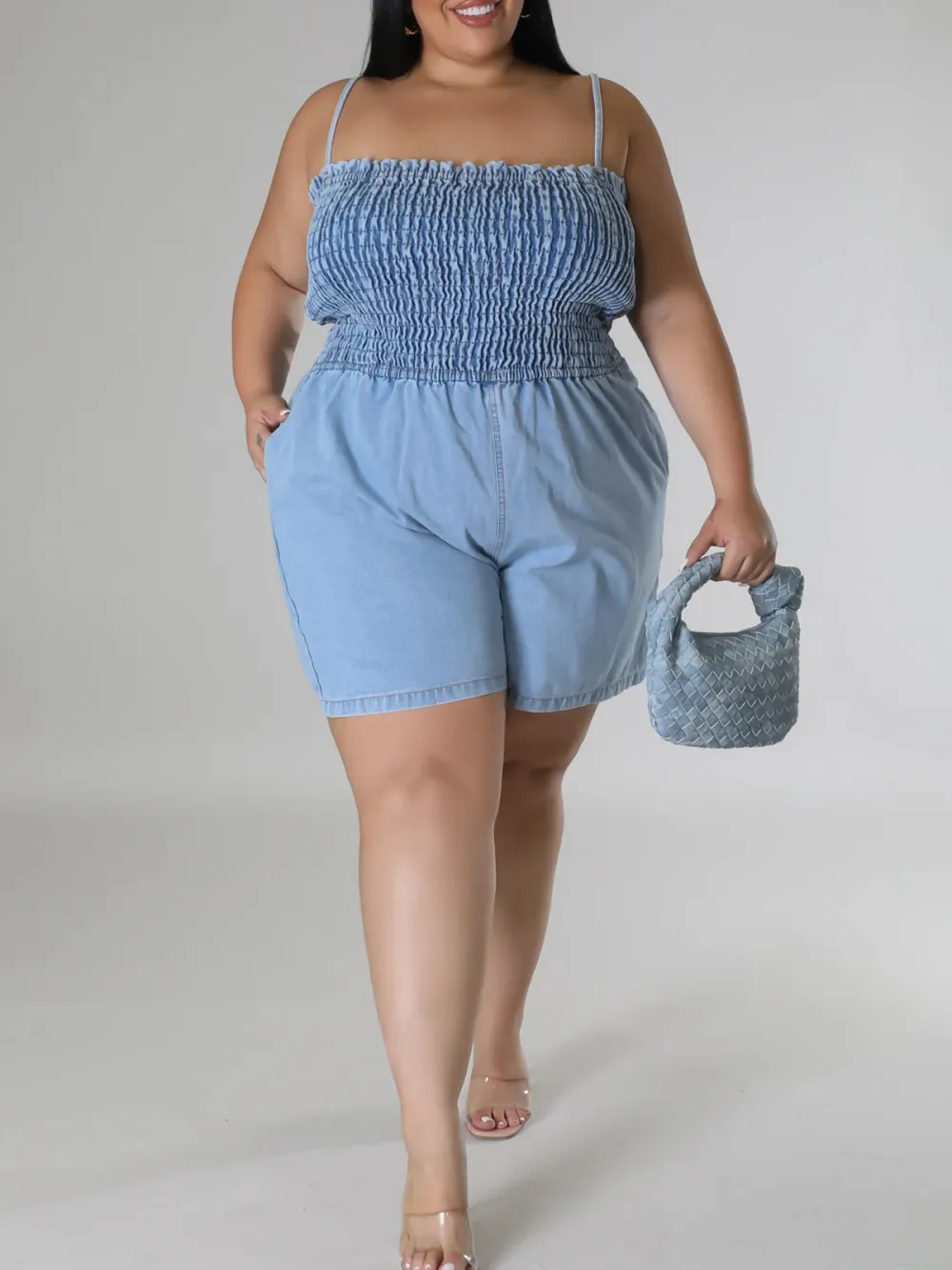 Plus-Size Fashion Women'S Denim Jumpsuit Shortsc