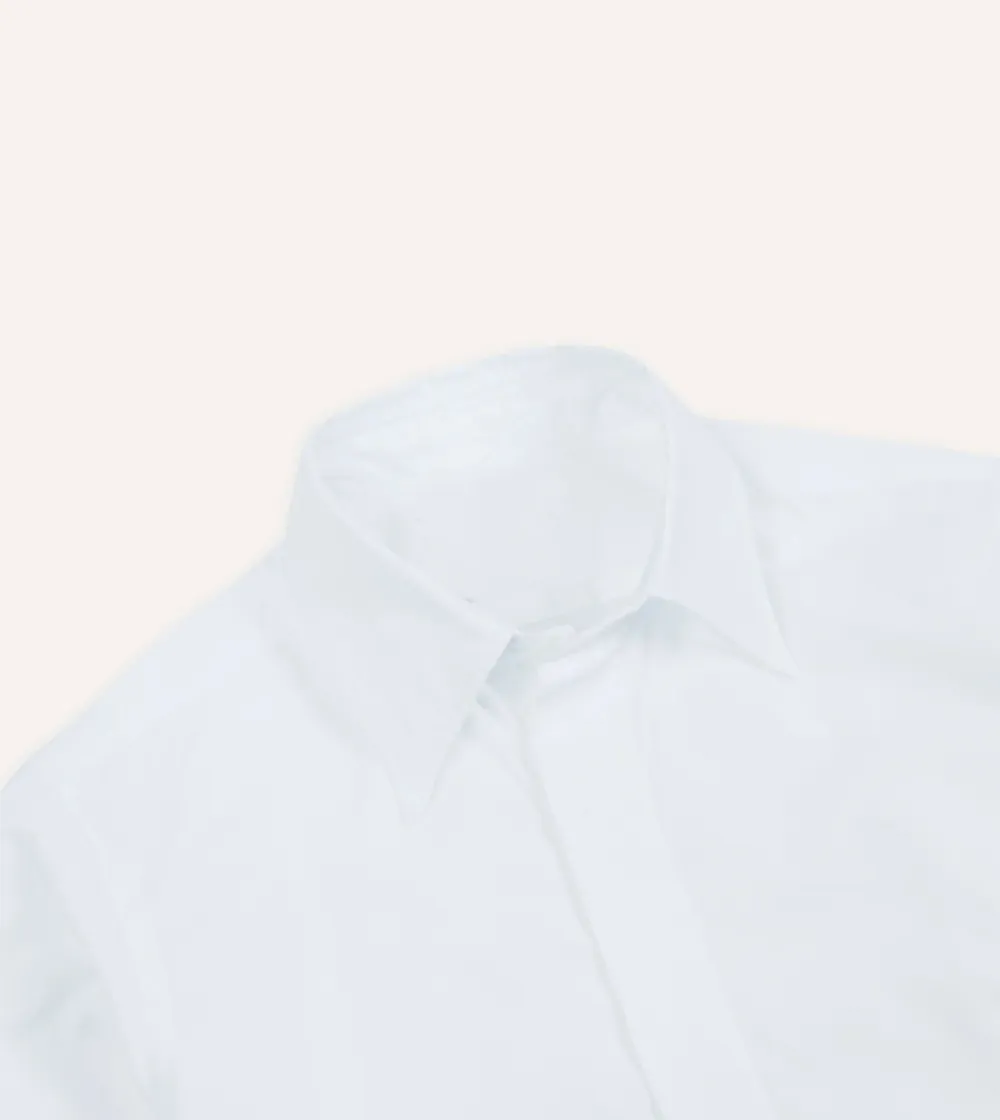 White Cotton Long Point Collar Dinner Shirt Casual Style