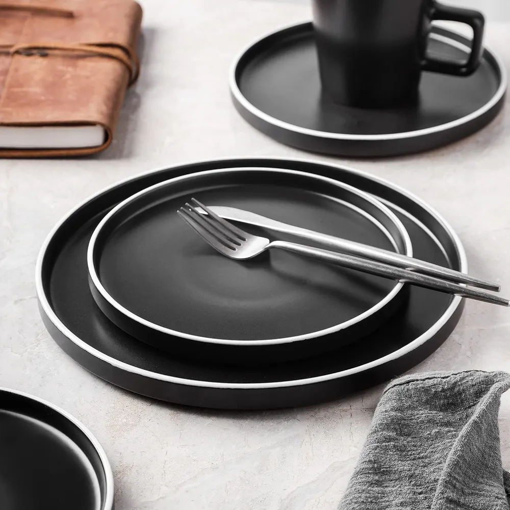 Stone Lain Coupe Dinnerware Set, Service For 8, Black Matte