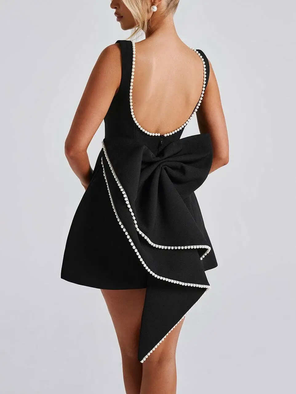 Pearl Bow Fitted Elegant Mini Dress