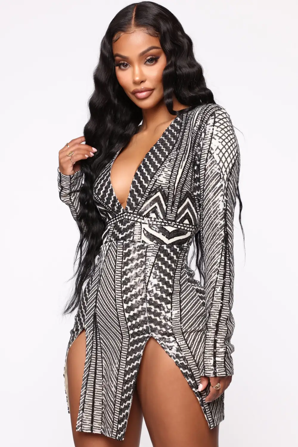 Perfectly Split Sequin Mini Dress - Black/combo