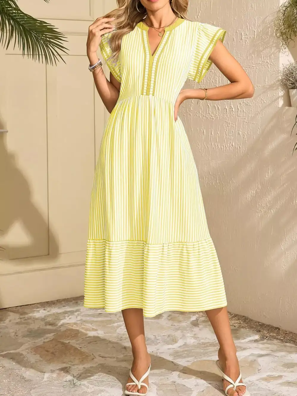Striped Ruffle Dress Casual
