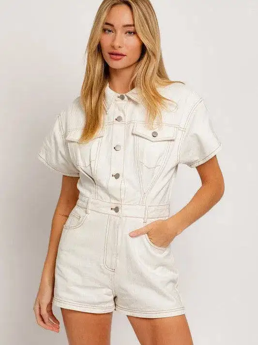 Fearless Heart Short Sleeve Denim Romper