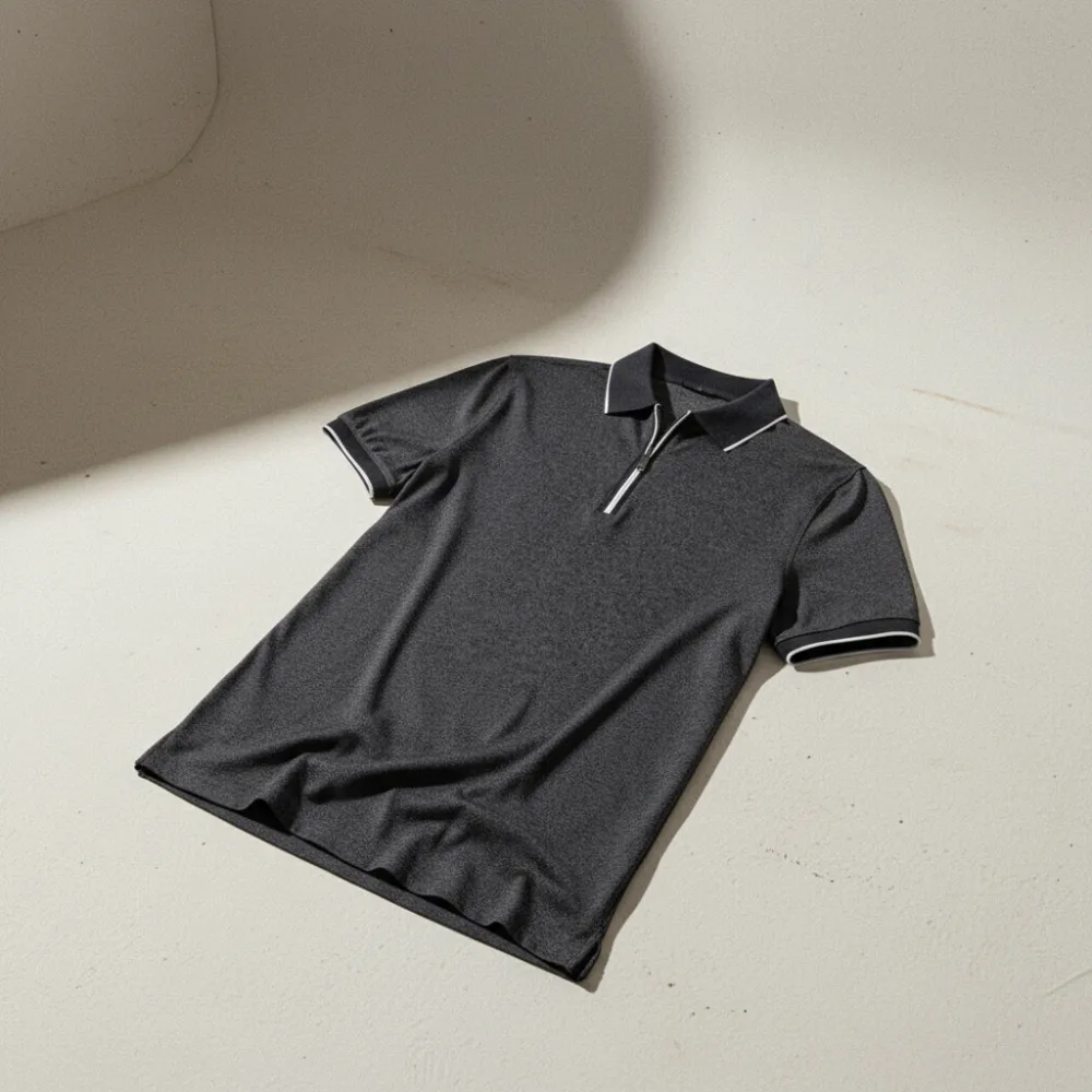 Textured Zip Collar Polo