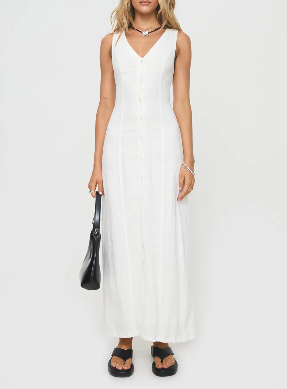 Button Front Sleeveless Maxi Dress