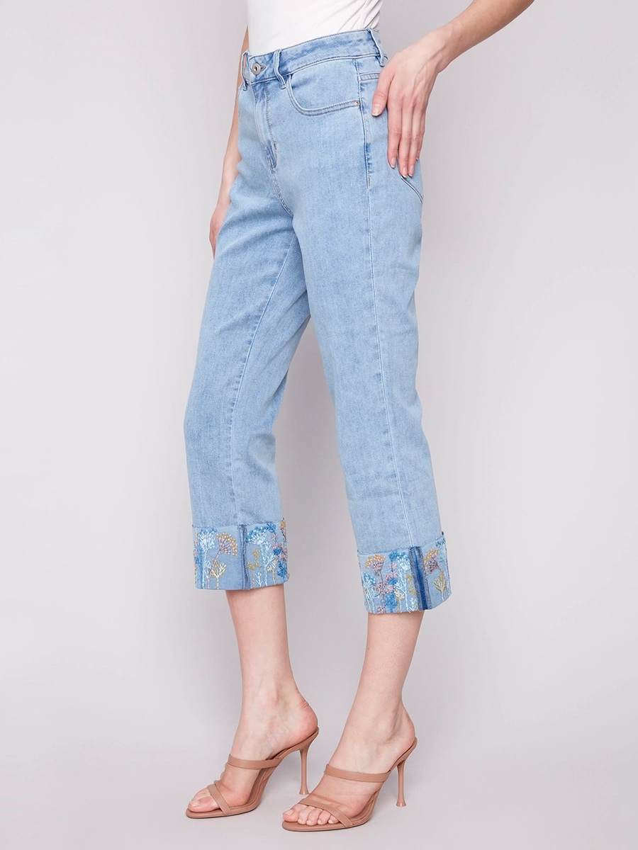Straight-Leg Wrinkle-Free Cotton Light Blue Jeans