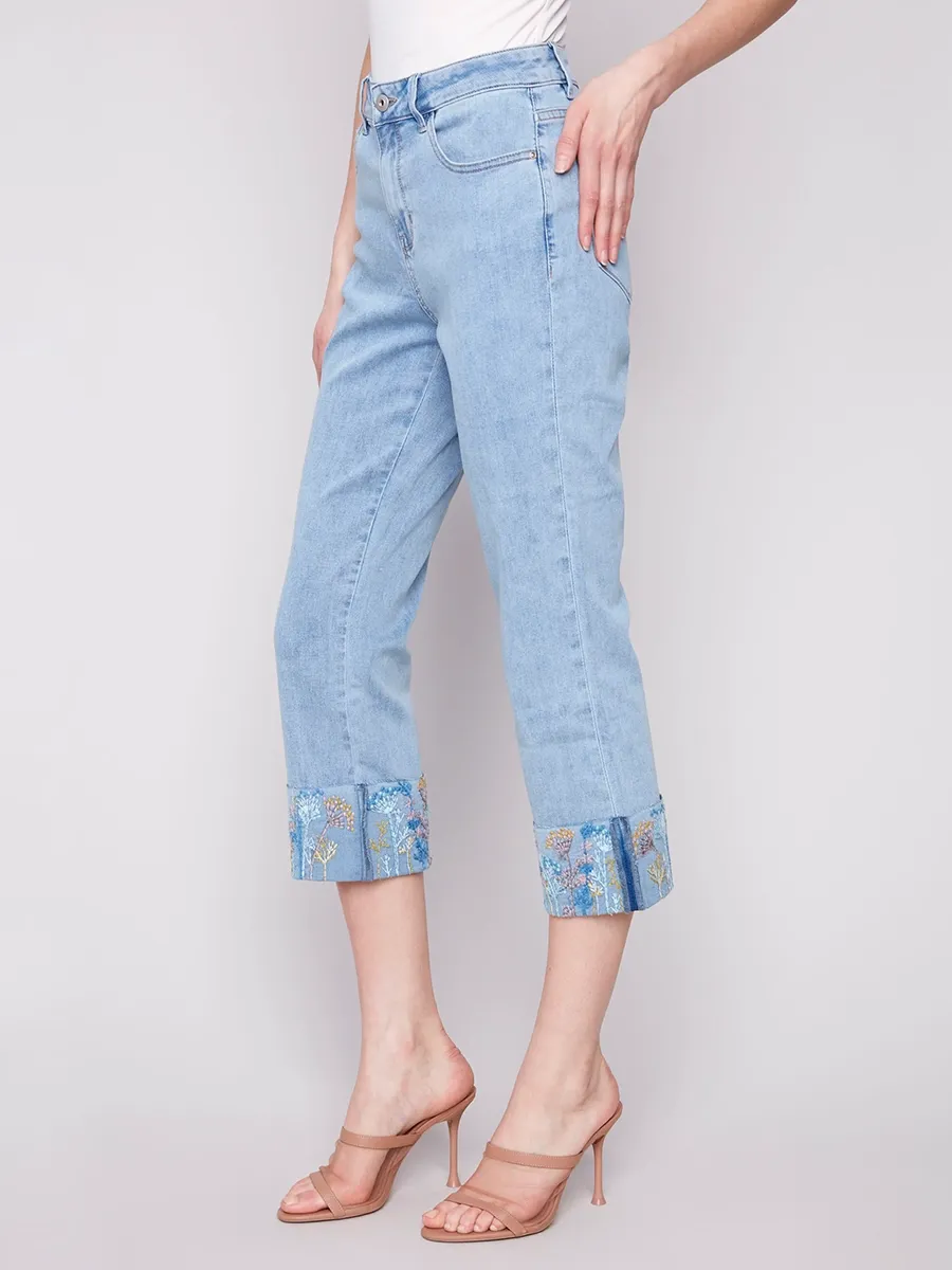 Straight-Leg Wrinkle-Free Cotton Light Blue Jeans