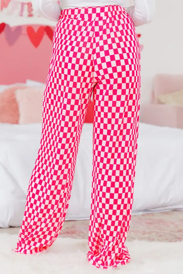 Checkered Print Button Front Long Pajama Set