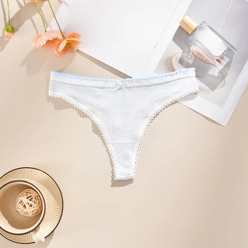 Plus Size Low Rise Lace Trim Breathable Thong Panty