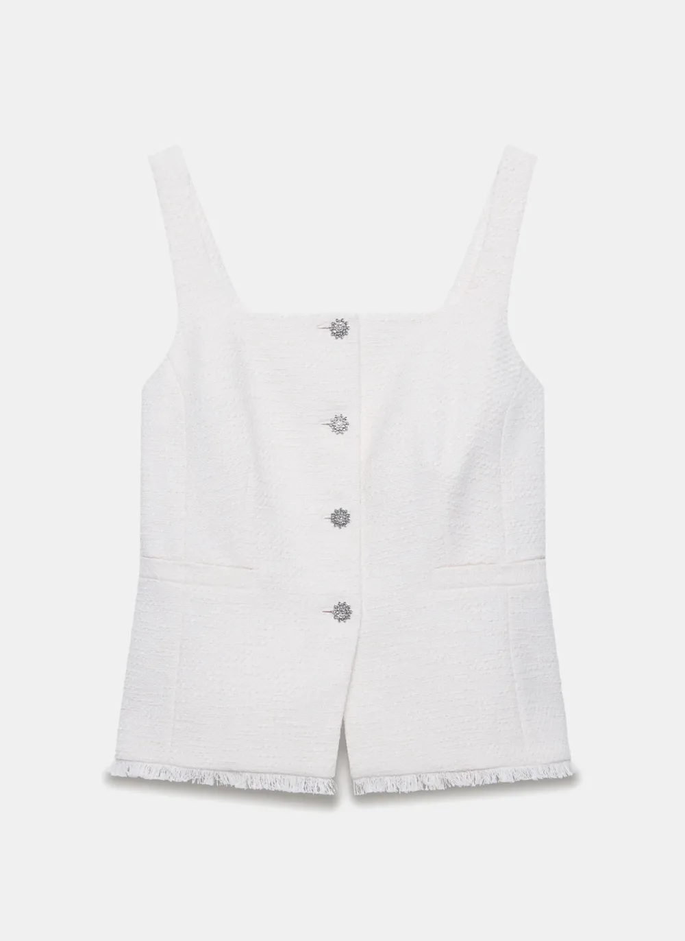 Casual Style Square Colla Ivory Top