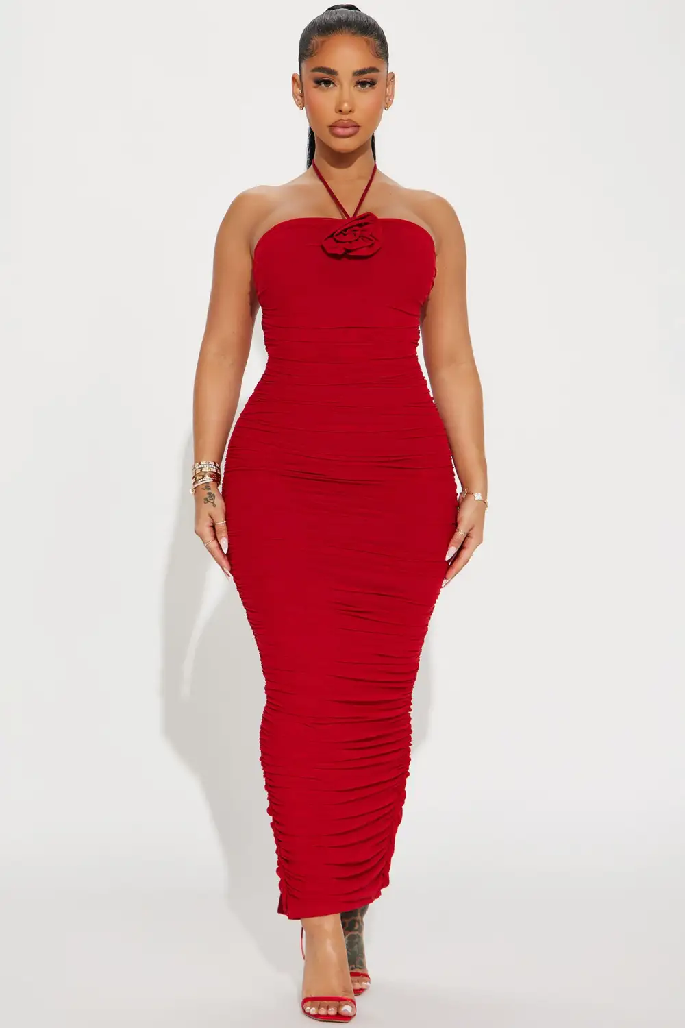 Liz Ruched Maxi Dress - Red