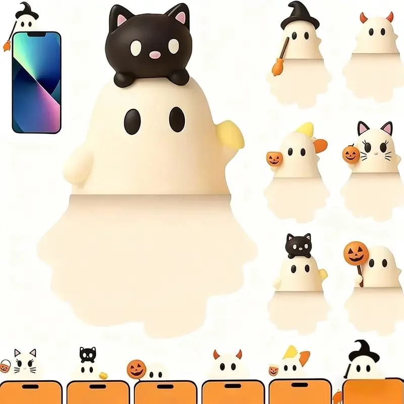 3D 6Pcs Halloween Phone Charms Spooky Ghost Pumpkin Bat Mini Figures