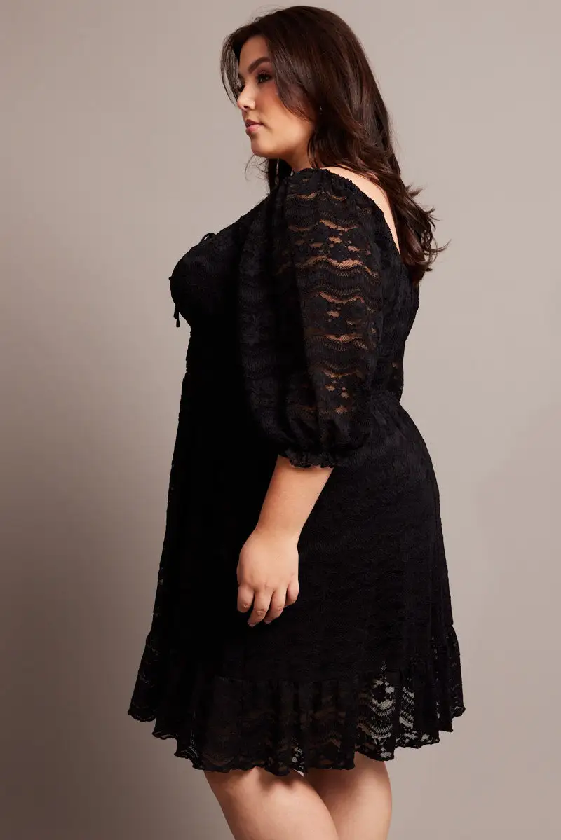 Black Half Sleeve Lace Minidress