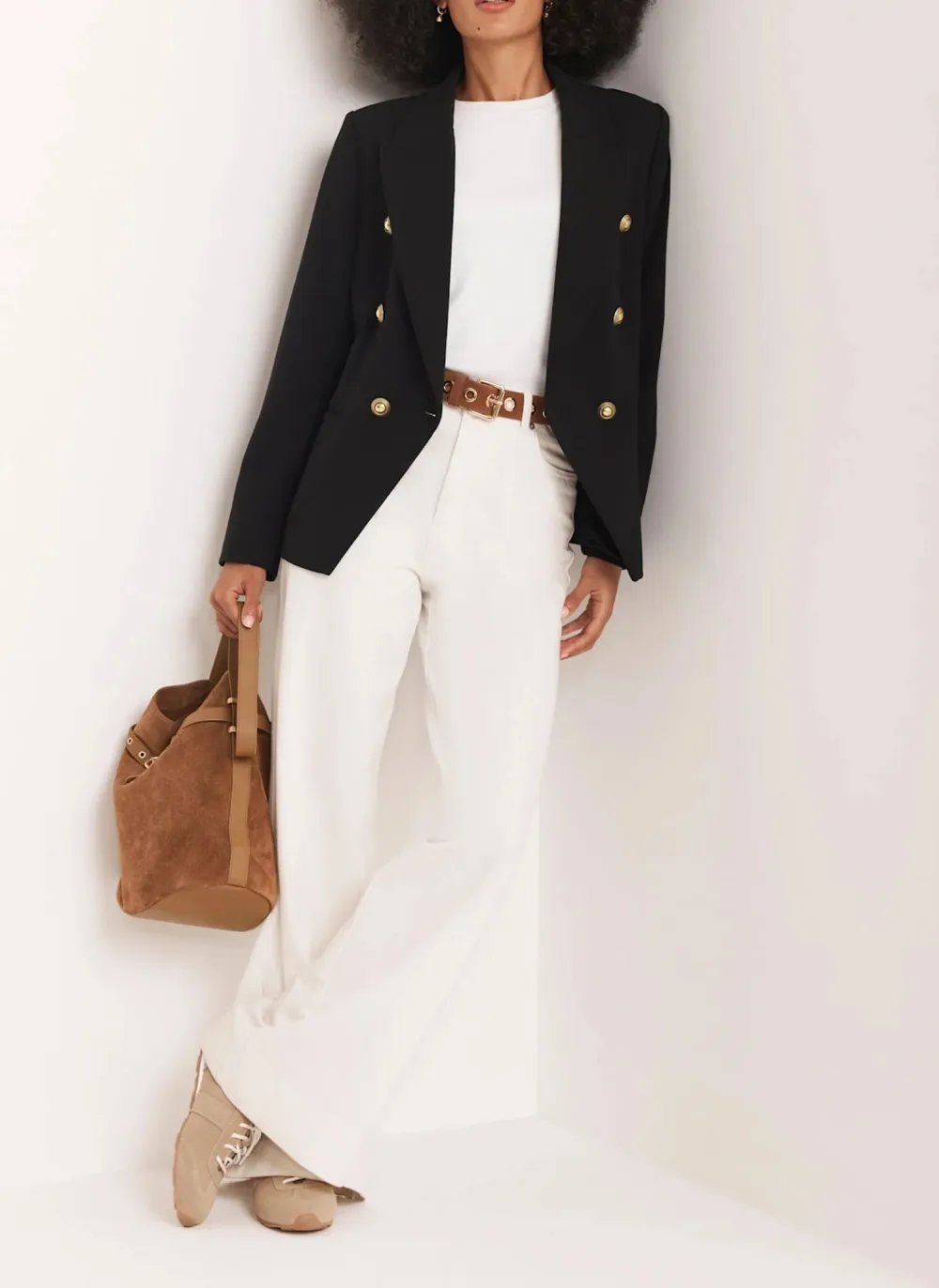Casual Style Black Double Breasted Blazer