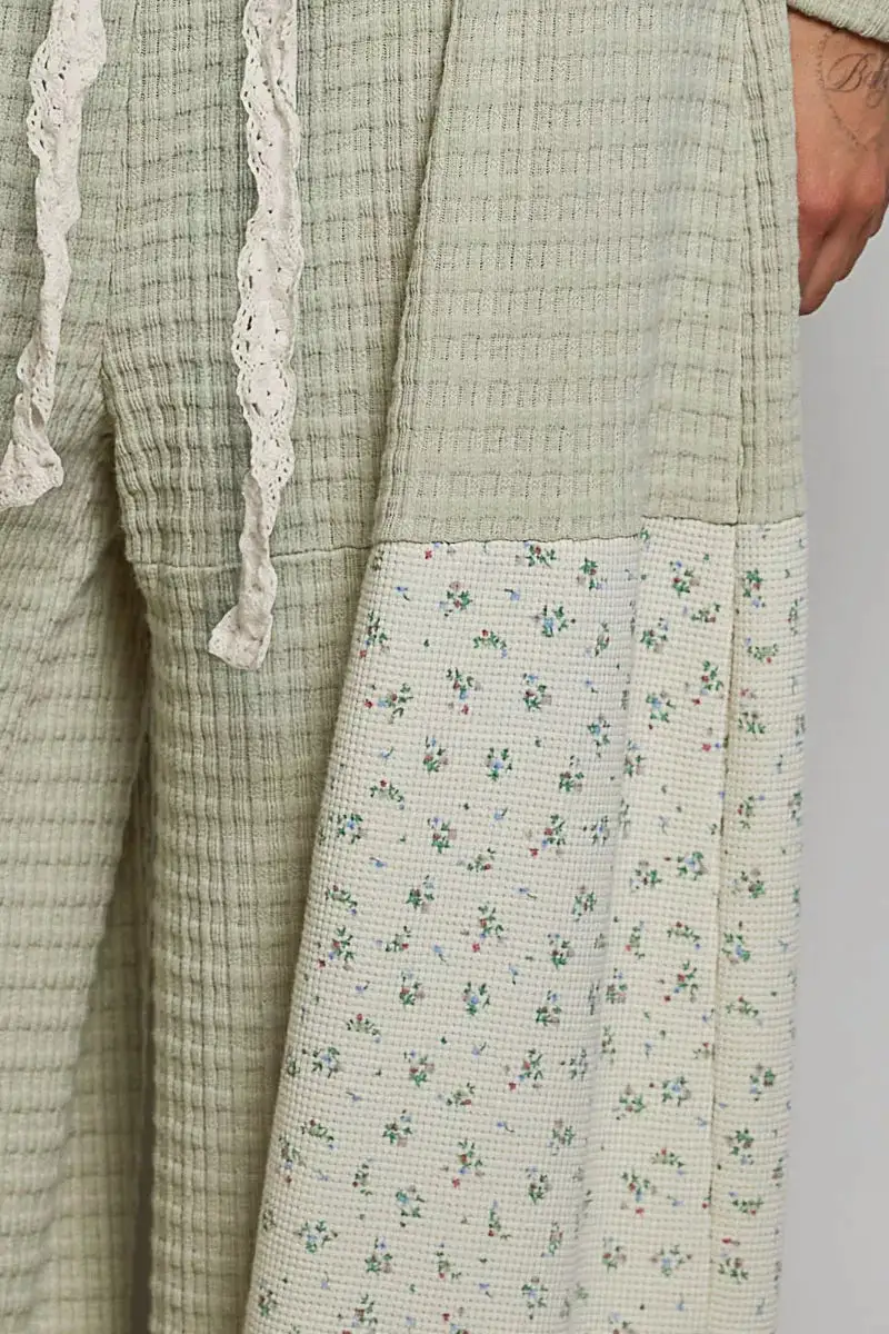 Patchwork Mixed Knit Wide Leg Pants