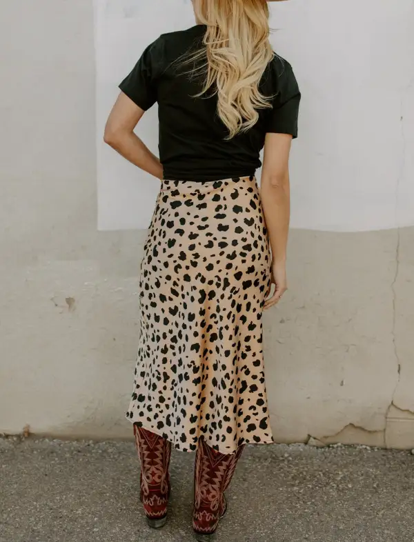Breezy Midi Print Leopard Skirt