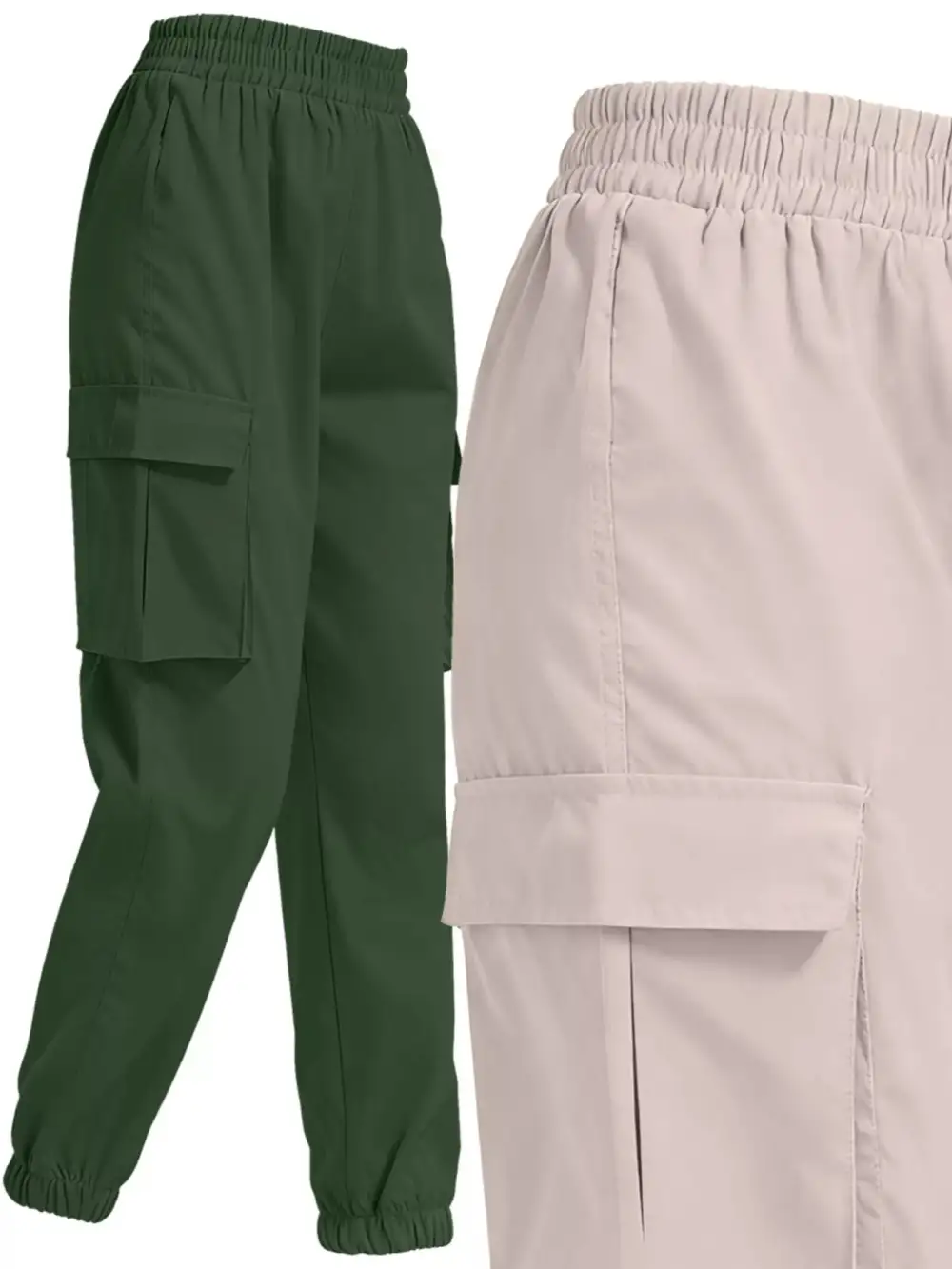 Piece Elastic Waist Cargo Pants