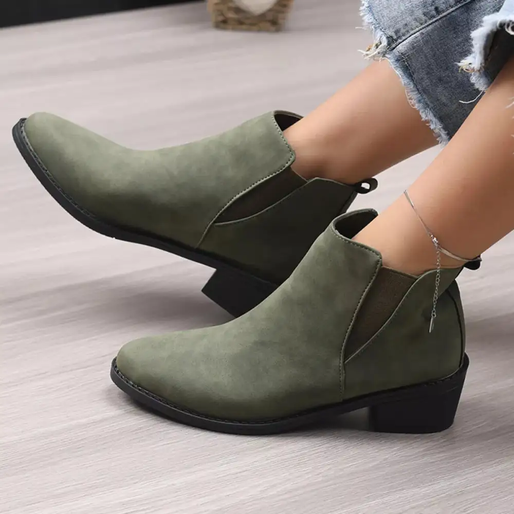 Pointed Toe Block Heel Ankle Boots