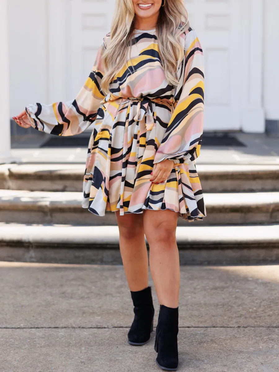 Contrast Printed Loose Fitting Dress