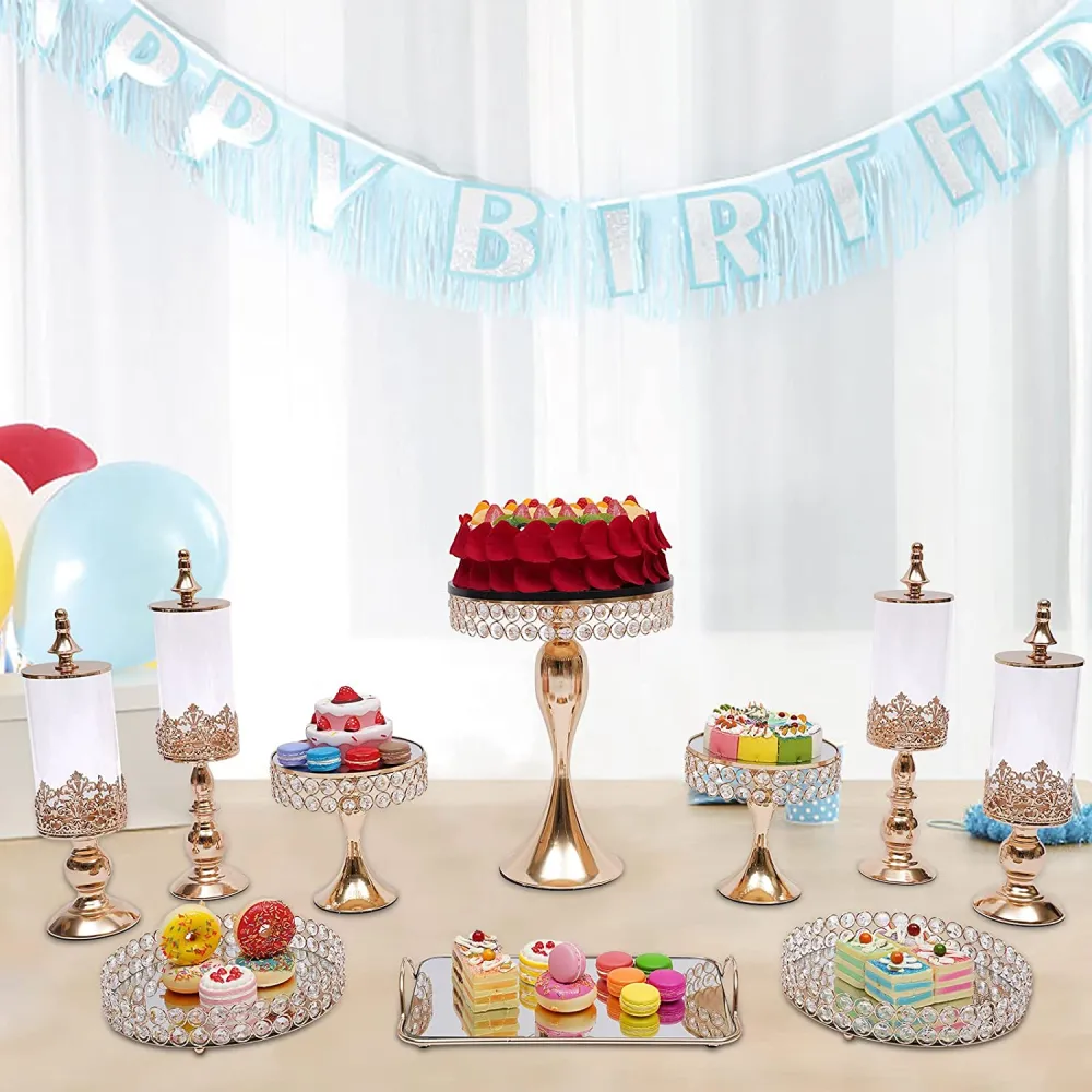 TFCFL 11 PCS Silver Cake Stand Set Crystal Cupcake Dessert Plate Display Tower Mirror Cake Holder Cupcake Stands for Wedding Afternoon Tea Birthday Party