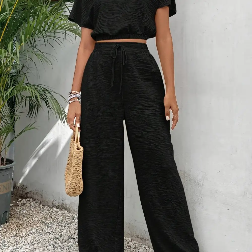 Two-Piece Set: Breezy Spring/Summer (Batwing Top, Tie Front Pants)