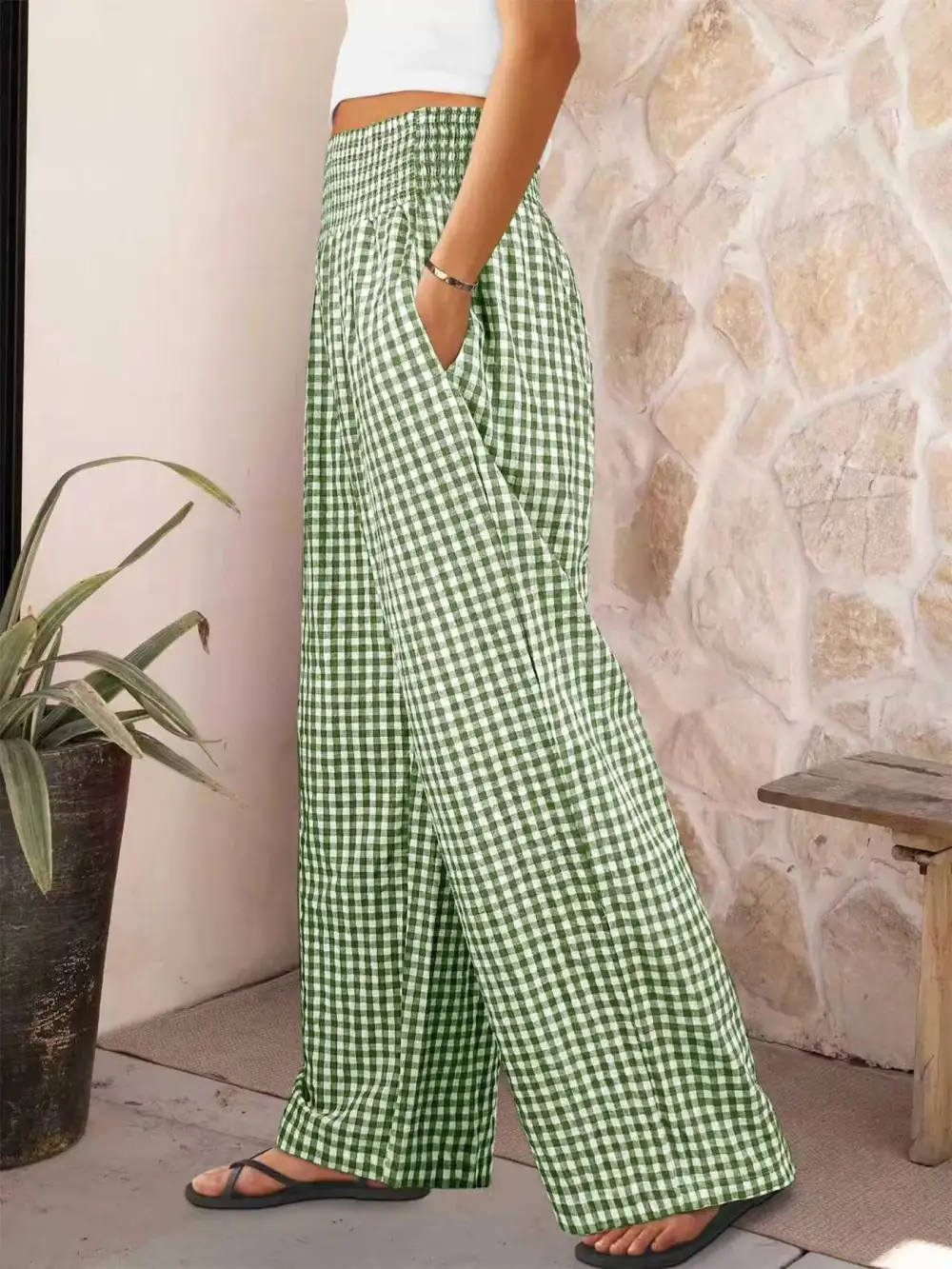 Everyday Gingham High Waisted Wide Leg Pants