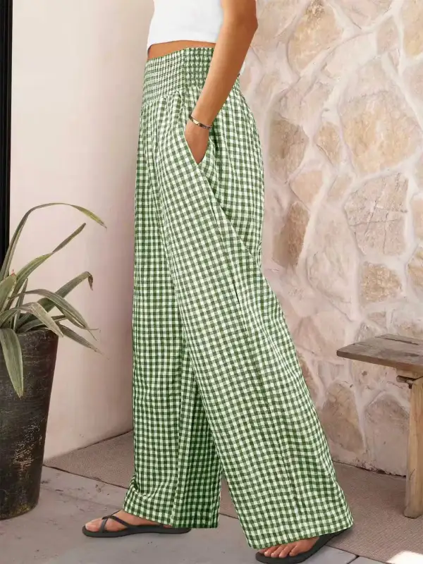 Everyday Gingham High Waisted Wide Leg Pants