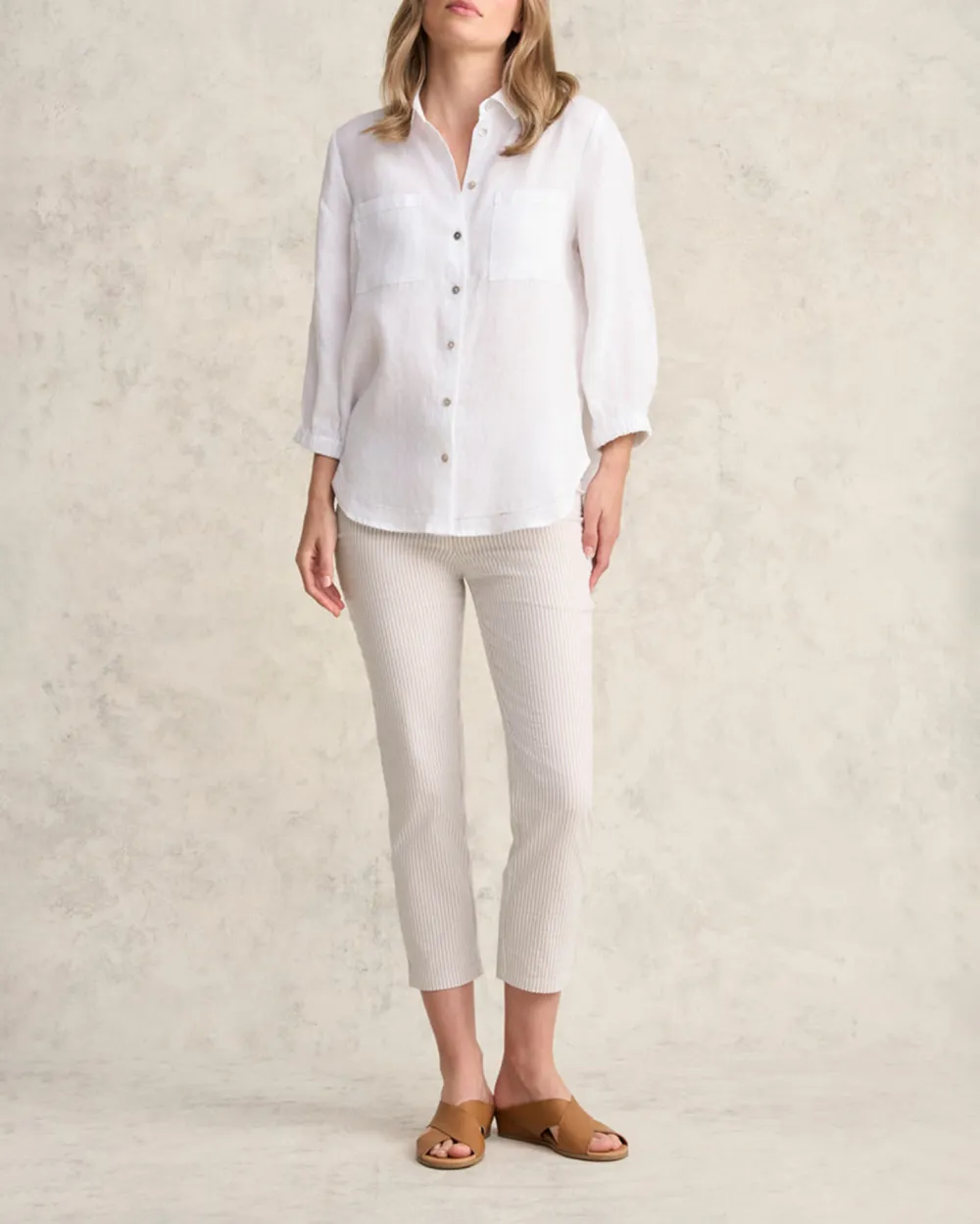 Gray Striped Cropped Pants For Fresh Casual Style