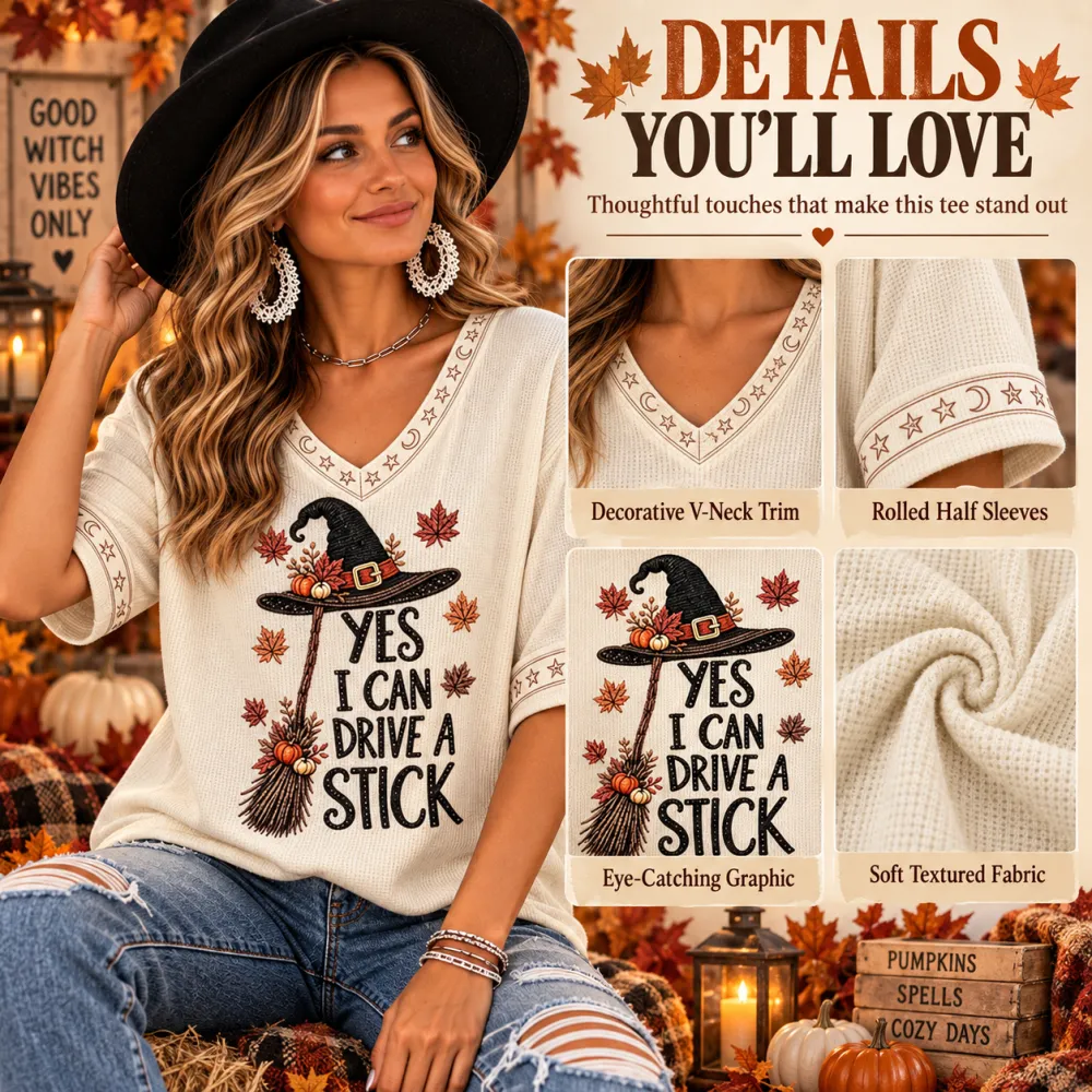Halloween Witch Hat Print V-Neck Half-Sleeve T-Shirt