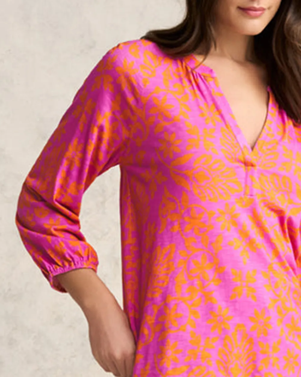 Printed Jersey Top - Pink Orange Print