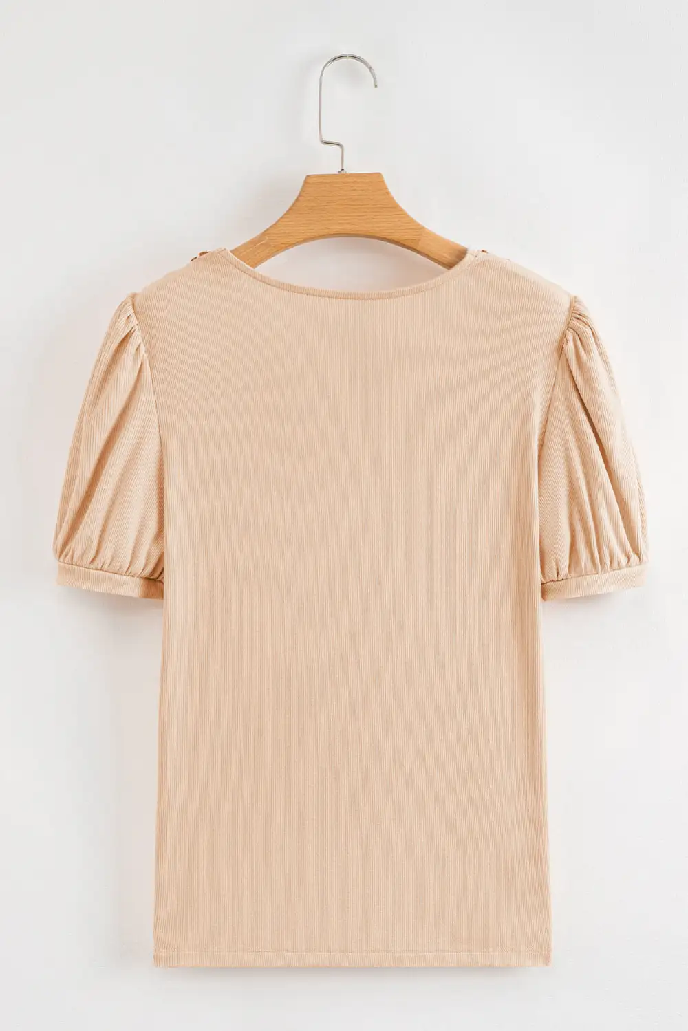 Pale Chestnut Crochet Floral V Neck Textured Short Sleeve Blouse