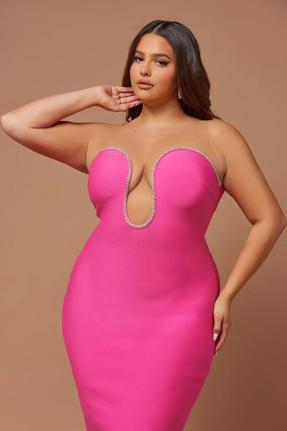 Evie Mae Bandage Midi Dress - Hot Pink