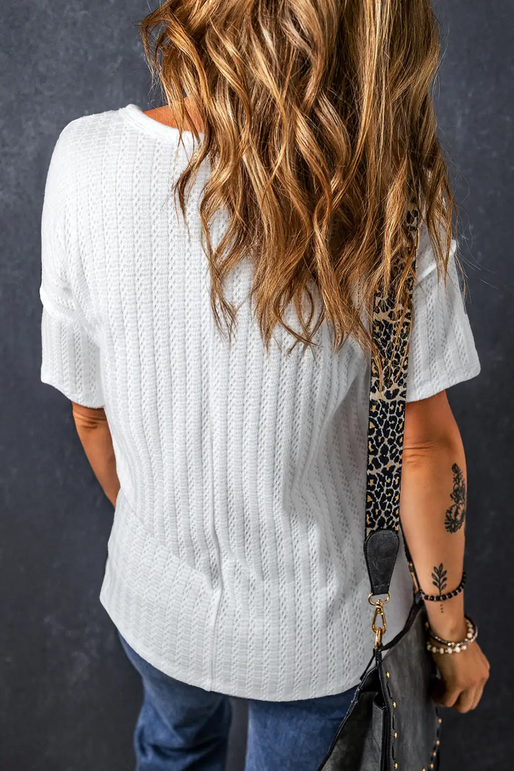 Textured Hollow Grommet Placket Tee