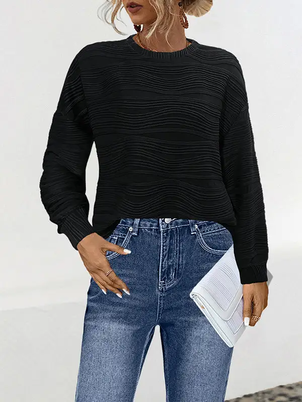 Long Sleeve Relaxed Round Neck Polyester T-Shirt