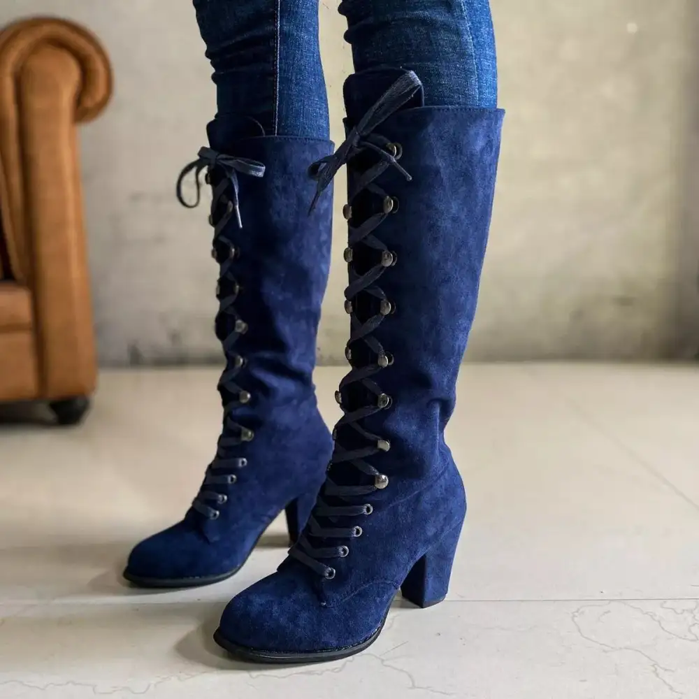 Refined Lace-Up Block Heel Boots