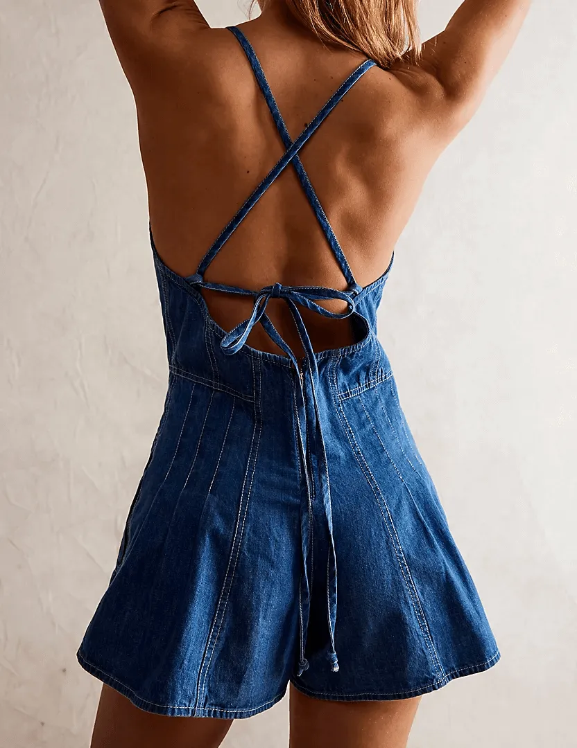 Denim V Neck Cami Mini Dress