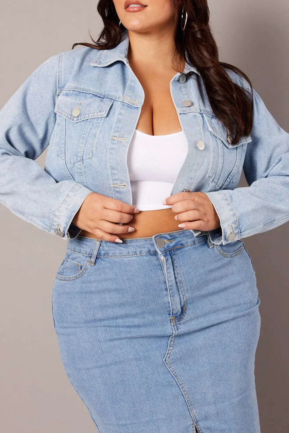 Blue Casual Denim Short Jacket